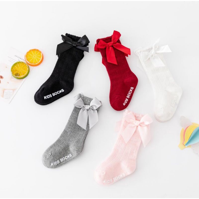 Vớ cotton Dài Qua Gối Đính Nơ Thời Trang Xuân Thu Cho Bé Gái 0-4 Tuổi