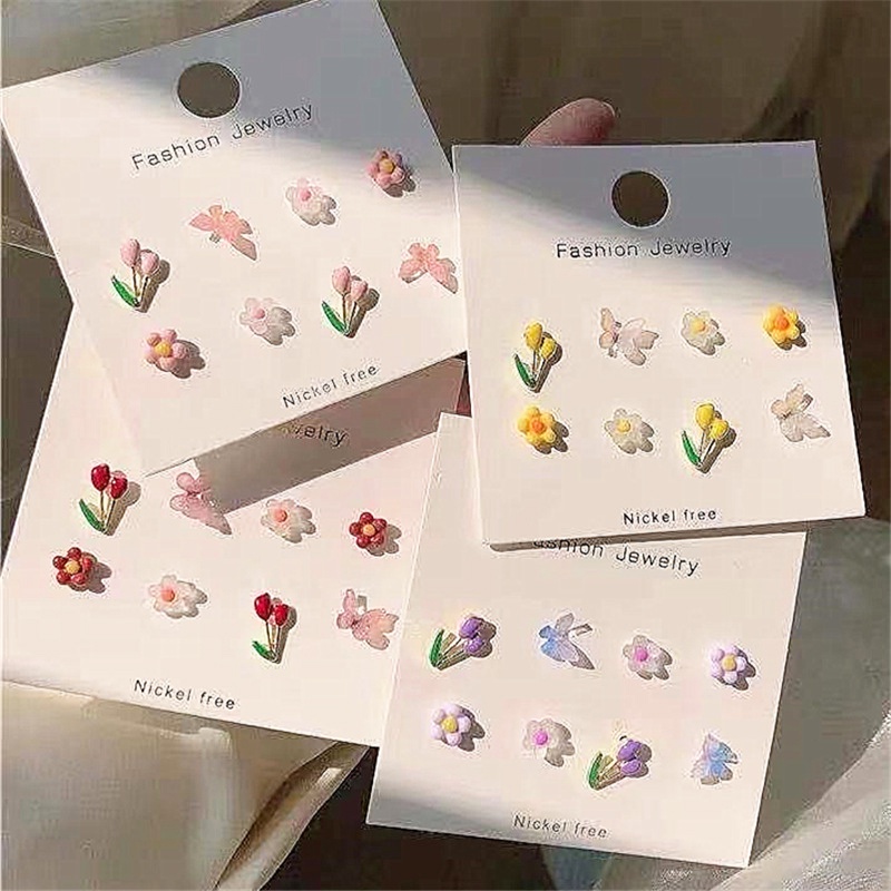 Bông Tai Xỏ Lỗ Hình Hoa / Bướm / Gấu / Thỏ Nhiều Màu Dễ Thương Thời Trang Cho Nữ