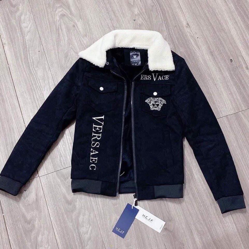 Áo khoác Versace da lộn lót lông - Cổ lông tháo rời - Áo khoác nam