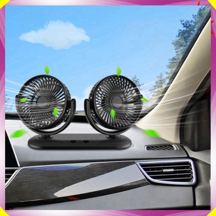 Bộ Quạt Máy Đôi Mini xoay 360 độ, sử dụng trên ô tô và bàn làm việc - Công suất: 12W - Mã: DC201