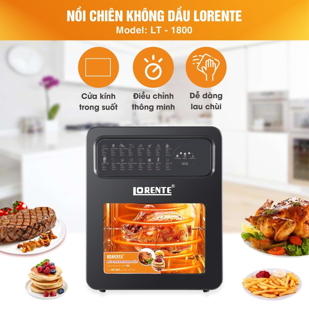 Nồi chiên không dầu điện tử dung tích lớn 18L Lorent-1800, nướng gà nguyên con