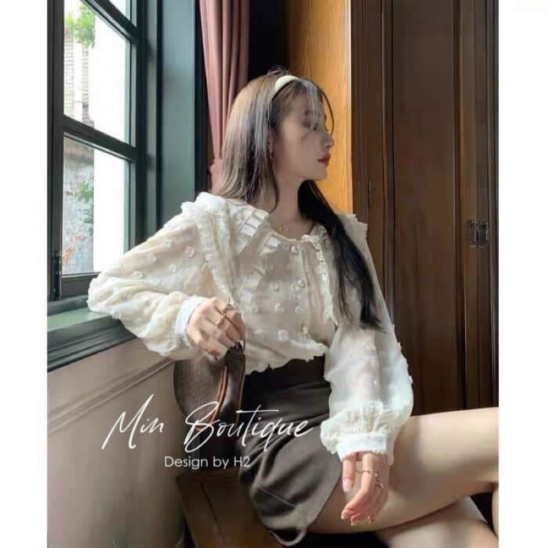 Áo sơ mi hoa nổi cổ senFREESHIPChất tơ mã 089