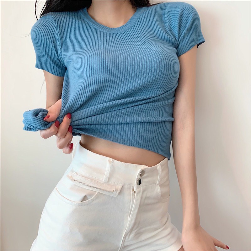 Áo len tăm ôm body trơn tay ngắn nhiều màu ulzzang Hàn Quốc A04 - Peyy Clothing