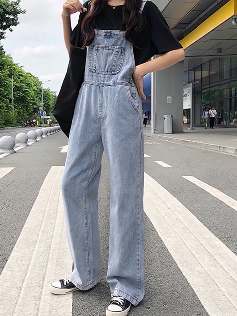 [KÈM ẢNH THẬT + SẴN] yếm quần bò dài retro ống suông rộng phủ giày trẻ trung | BigBuy360 - bigbuy360.vn