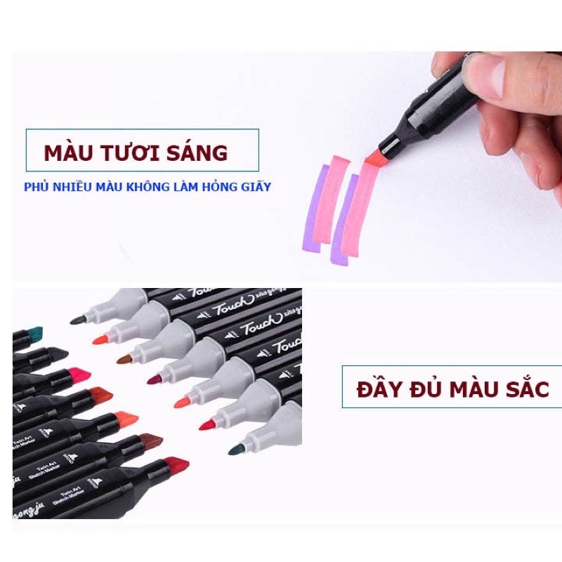 Bút Màu Marker Touch Coll 48 PCS Đựng Trong Túi Vải, Cây Màu Hoạ Cụ Tô Màu Dạ Vẽ Tranh Chuyên Nghiệp