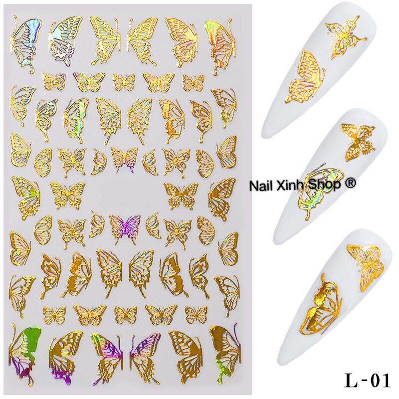 Sticker bướm nail 3D laser ,hologram trang trí nail mới nhất , phụ kiện nail chuyên dụng ,hình dán sticker bướm