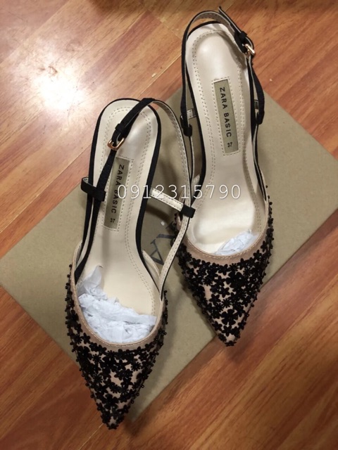 Sandal cao gót đính hoa ZaRa - hàng dư xịn. Ảnh thật