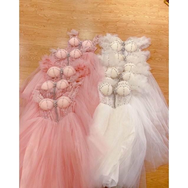 Đầm xoè 2 dây công chúa kết đá lê sang trọng MYMY04 - MS381V