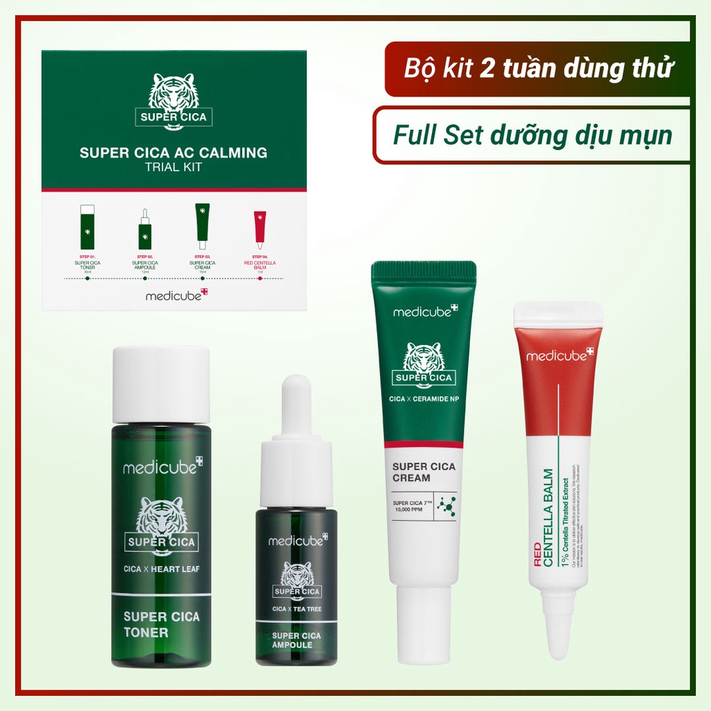 Full mini set dưỡng dịu mịn Super Cica AC Calming Trial Kit