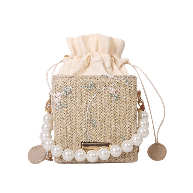 Túi Xách Đeo Vai Hình Vuông Cỡ Nhỏ Đính Ngọc Trai Giả Phối Dây Đeo Sợi Xích Thời Trang Mùa Hè 2023 Cho Nữ