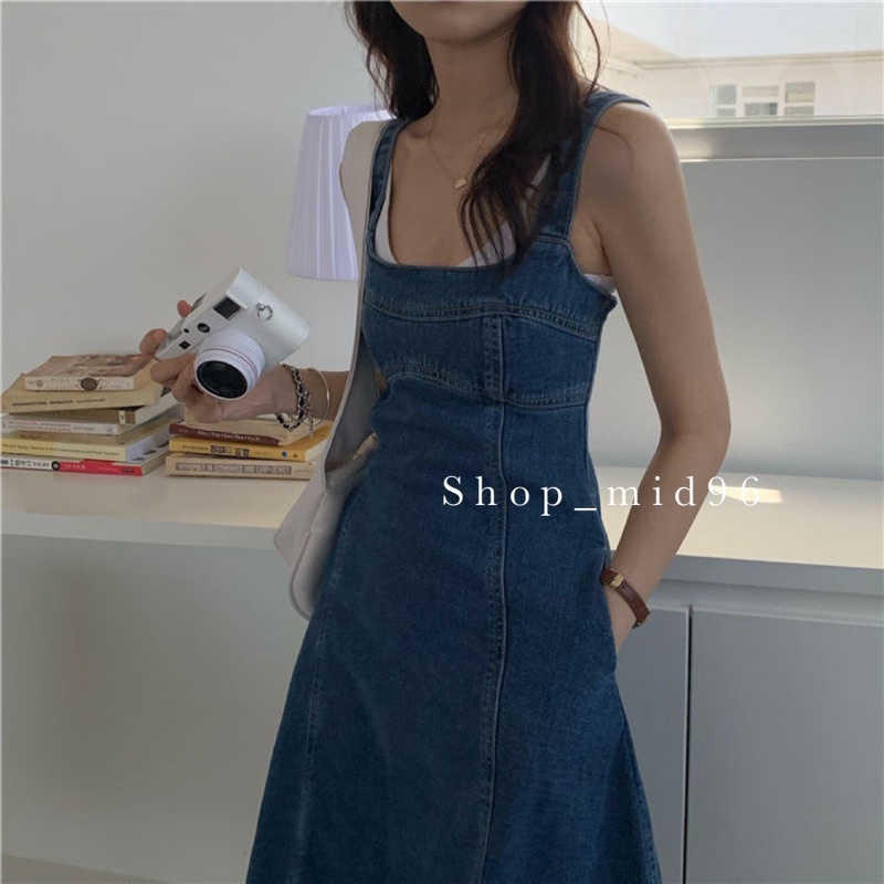 Yếm Bò dài chữ A Chất Jeans dáng xoè Phong cách hàn quốc kèm ảnh thật .
