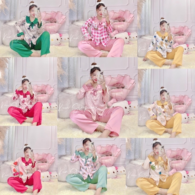 Đồ Bộ Pijima Tiểu Thư Satin Lụa Hình Tay Dài Quần Dài