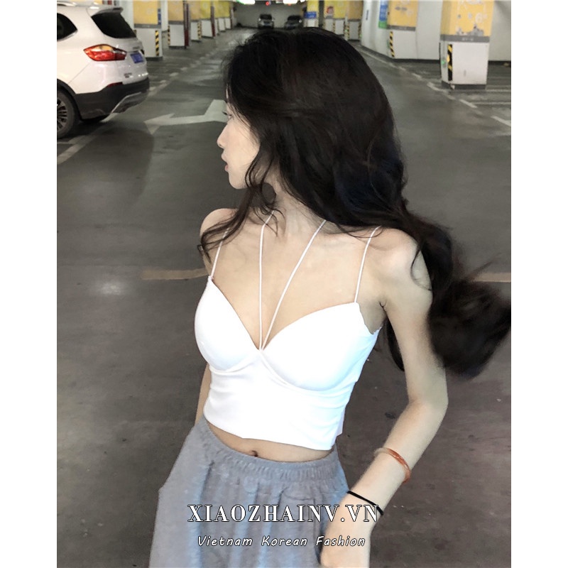 Áo croptop Xiaozhainv hai dây màu trơn có đệm ngực thời trang mùa hè quyến rũ cho nữ
