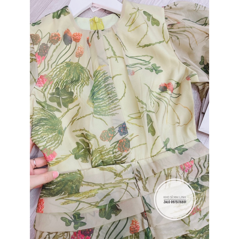 ✨BÁN SỈ✨Đầm hoa xanh xếp ly thân đuôi cá vải cao cấp