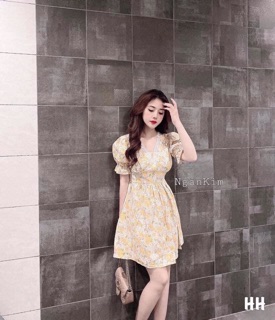 🌼🌸  VÁY HOA CỔ V PHỐI REN SIÊU XINH  🌸🌼