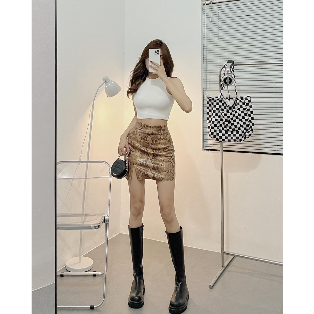 Áo croptop nữ basic ba lỗ sát nách HHVINTAGE kiểu cổ lọ Top A19