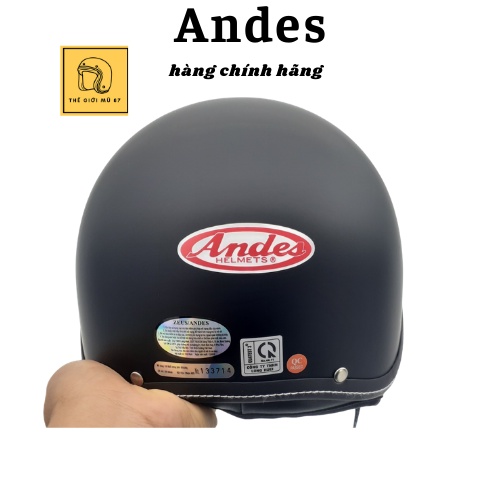 Mũ bảo hiểm nửa đầu Andes 139 kính âm màu đen nhám , lót mũ tháo rời vệ sinh, Thế Giới Mũ 87