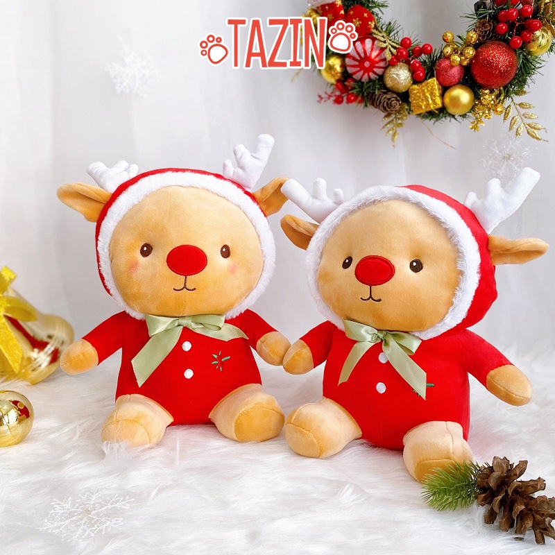 Gấu bông tuần lộc giáng sinh noel mũi đỏ cutte cho bé cao cấp TAZIN