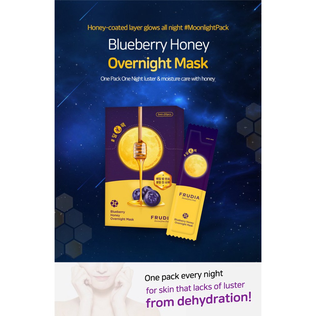 [TẶNG 66K]Hộp 20 Gói Mặt Nạ Ngủ Cấp Ẩm Việt Quất Mật Ong Frudia Blueberry Honey Overnight Mask 5ml x 20pcs / Box