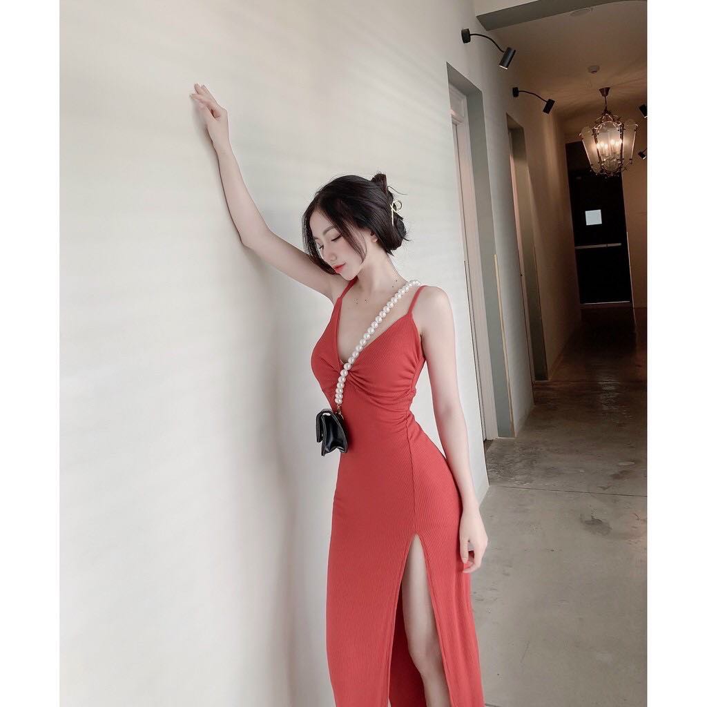 Đầm body xẻ tà có mút ngực, váy body tôn dáng BD001