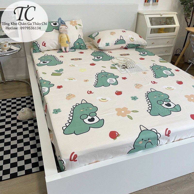 Bộ Ga Gối- Drap Giường Kèm 2 Vỏ Gối Cotton Poly Thoáng Mát