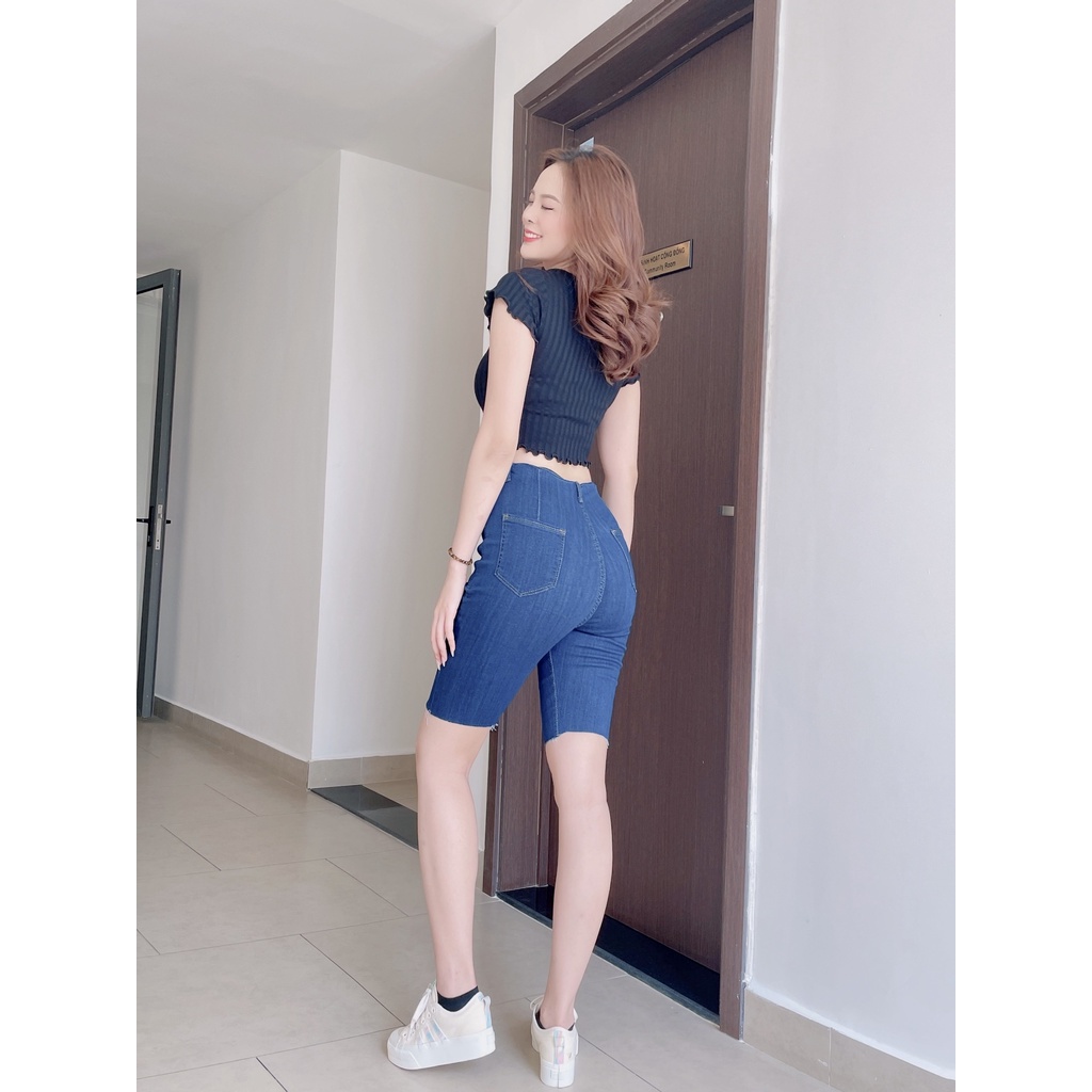 Quần Nữ Jean Ngố Bò Lửng Cạp Cao Co Giãn, Form Ôm Eo Siêu Xinh Siêu Hottrend