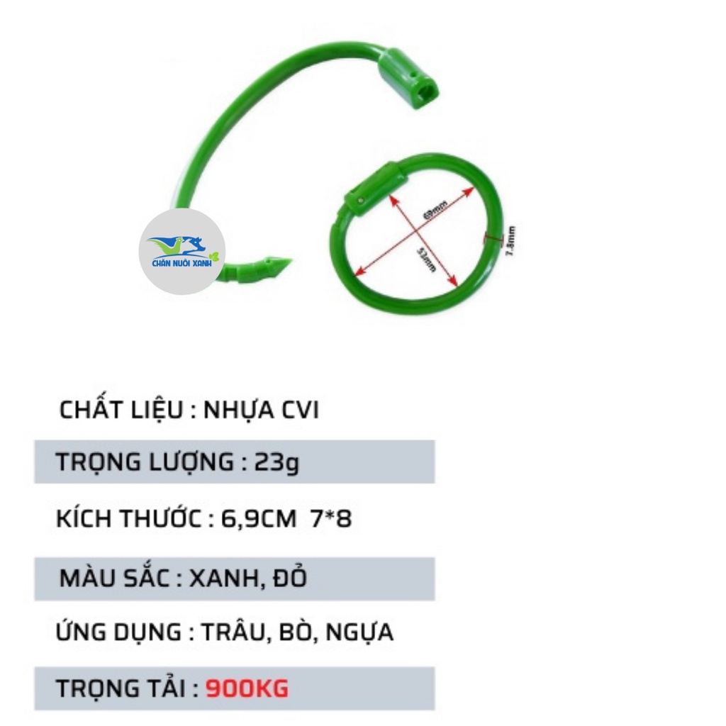 Vòng xỏ mũi bò, khuyên xỏ mũi trâu - bò bằng nhựa Pakistan đi kèm chốt deo dai bền bỉ cao cấp - CHĂN NUÔI XANH