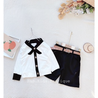 Set áo zip nơ +quần lửng bé gái