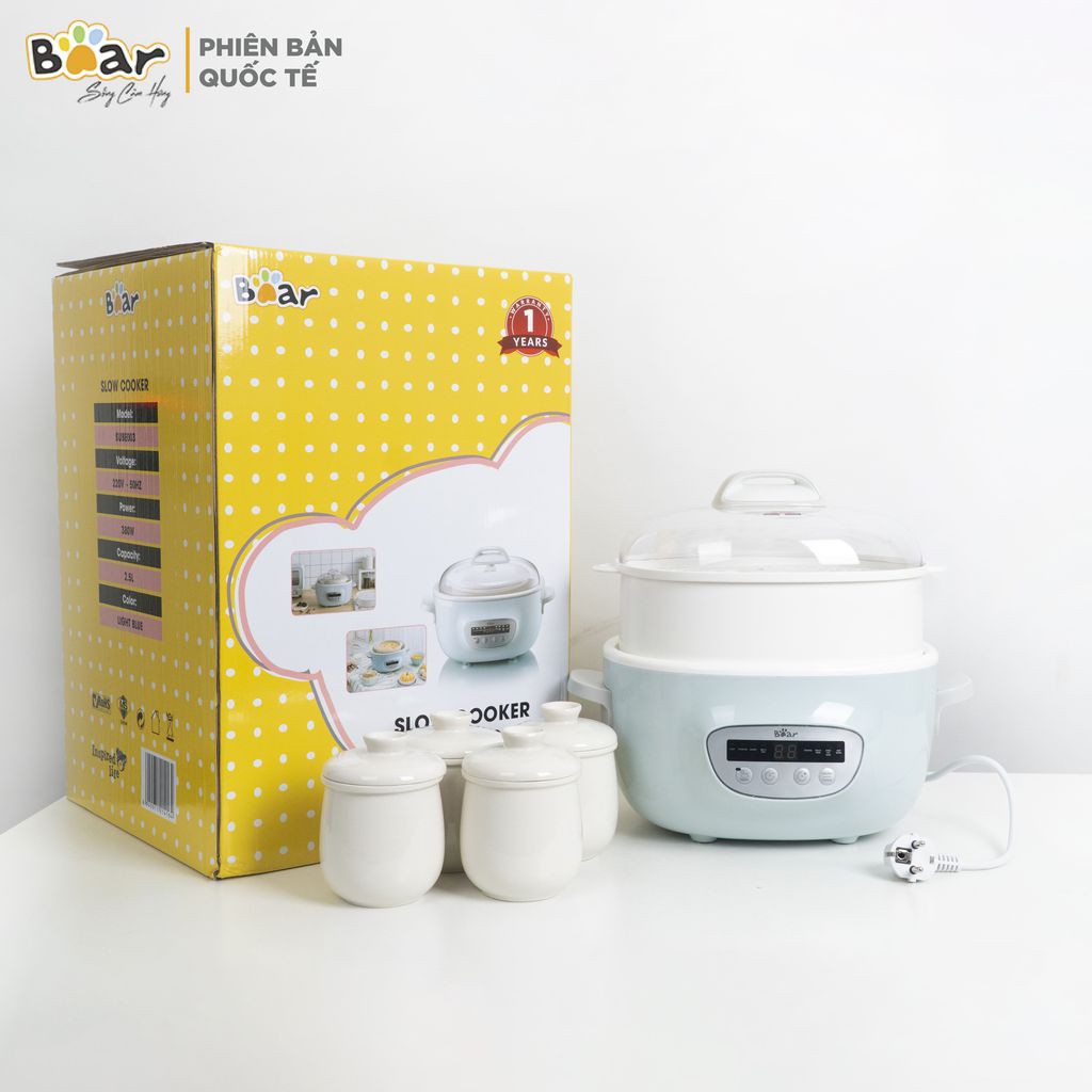 [Bản Quốc Tế] Nồi Nấu Chậm Bear Các Dung Tích 1.6L Và 2.5L (Kèm Lồng Hấp)  - Bảo Hành Chính Hãng 12 Tháng