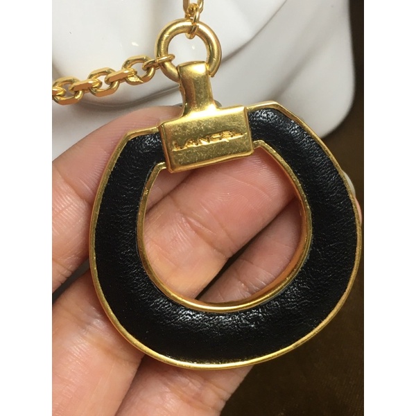 Dây chuyền vintage dài Lancel Pháp-mặt dây phối da và dây sợi xích