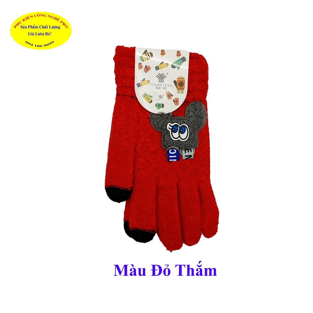 Bao tay Găng tay len Nữ Chống nắng, Giữ ấm, 2 đầu ngón cảm ứng để sử dụng điện thoại, Gắn Chuột Mickey,Chất liệu len dày