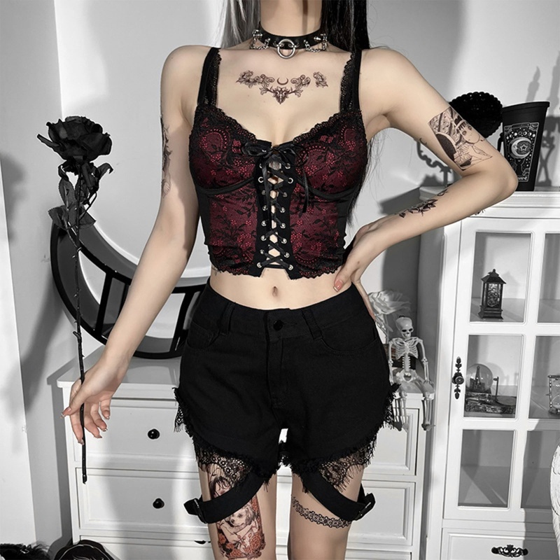 Áo Hai Dây Cổ Chữ V Họa Tiết Hoa Phong Cách Gothic Gợi Cảm Cho Nữ