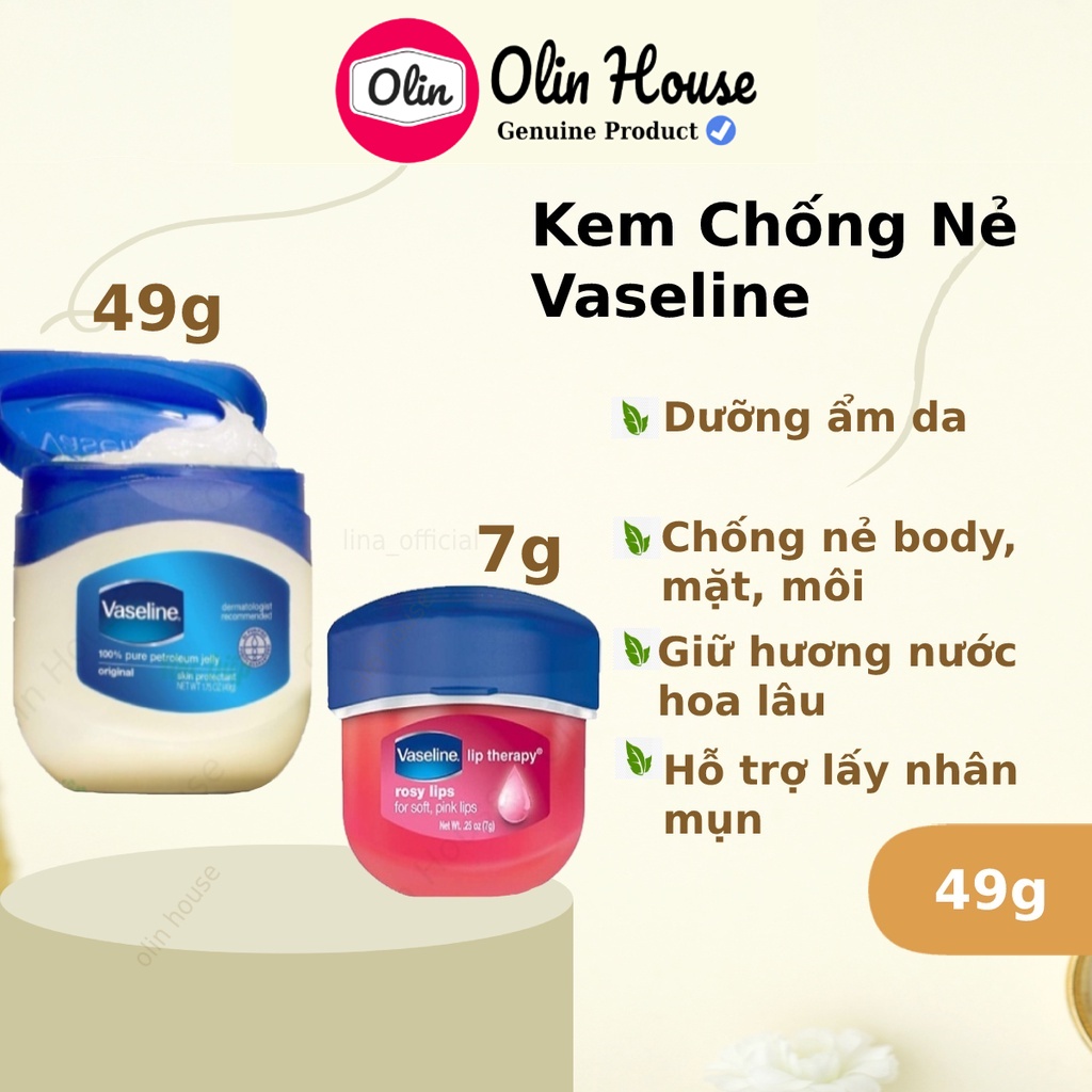 Vaseline dưỡng môi 7g - Kem nẻ Vaseline dưỡng ẩm da mặt 49g - Son dưỡng ẩm môi chống nẻ váeline - Olin House