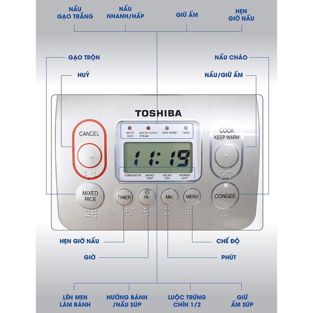 [Mã ELMS5 giảm 7% đơn 300K] Nồi cơm điện tử Toshiba RC-10NMF/NTF, 1.0L, hàng Thái Lan, BH 12 tháng | BigBuy360 - bigbuy360.vn