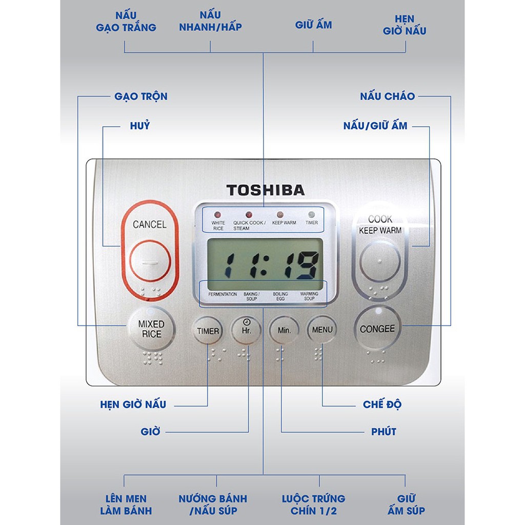 [Mã 159ELSALE hoàn 7% đơn 300K] Nồi cơm điện tử Toshiba RC-10NMF/NTF, 1.0L, hàng Thái Lan, BH 12 tháng