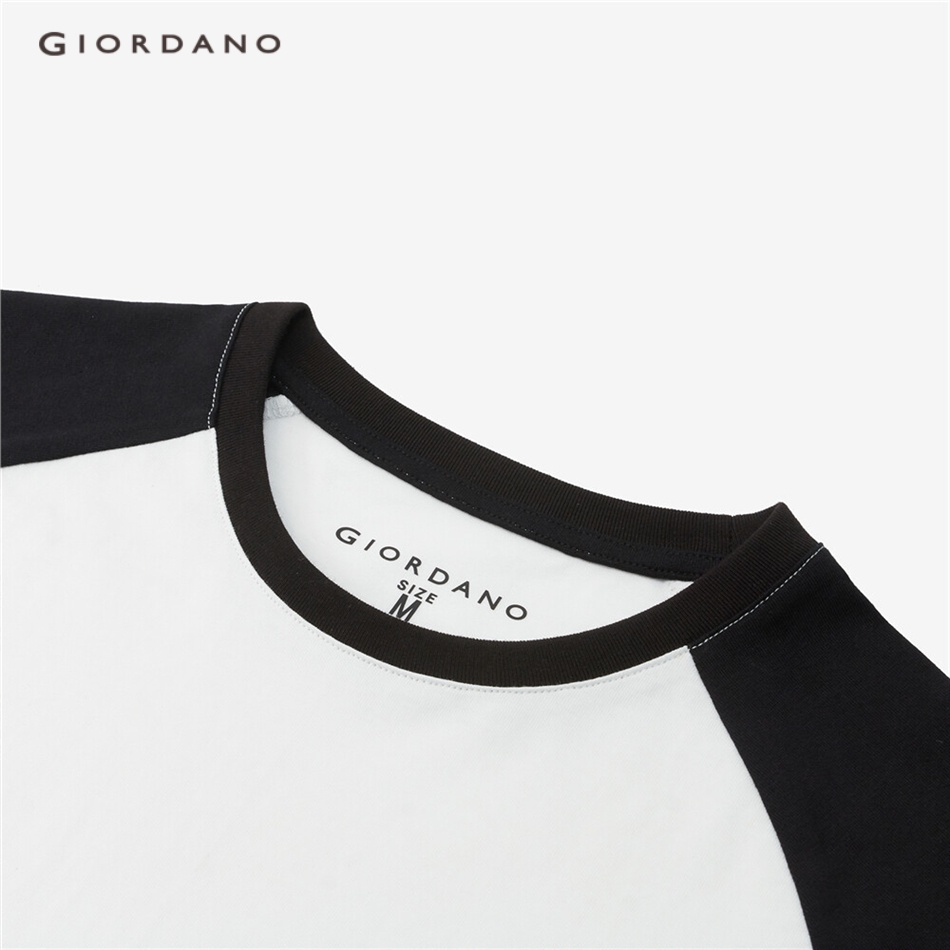 Áo thun GIORDANO 13322750 tay dài cổ tròn màu tương phản cá tính phối hình chữ A giản dị cao cấp thường ngày cho nữ