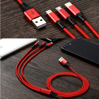 Cáp sạc đa năng bọc dù 3 trong 1 gồm Lightning - Micro USB - Type C