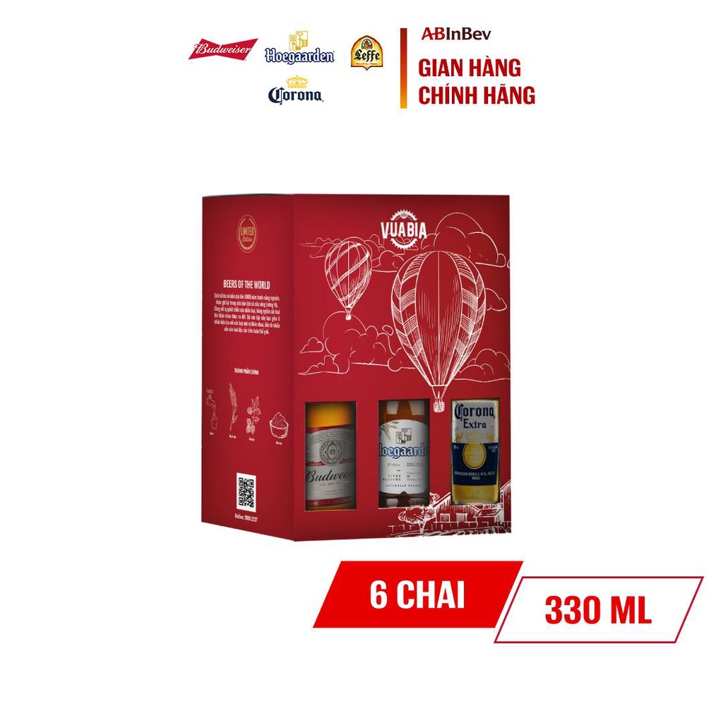 Lốc 6 chai bia Beers of the world – Phiên Bản Mùa Hè (Budweiser, Leffe, Hoegaarden, Corona)