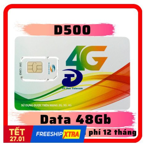 Sim 4G Viettel D500 Trọn Gói 1 Năm, Mỗi Tháng có 4GB DATA tốc độ cao, Không Cần Nạp Tiền Hàng Tháng