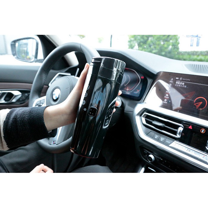 Cốc đun nước, bình giữ nhiệt trên ô tô hàng cao cấp màn hình điện tử hiển thị nhiệt độ, nút điều khiển cảm ứng