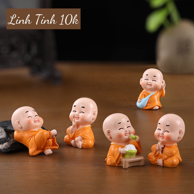 Tượng chú tiểu mini áo vàng đáng yêu, dễ thương / Sét 7 chú tiểu mini - Linh Tinh 10k
