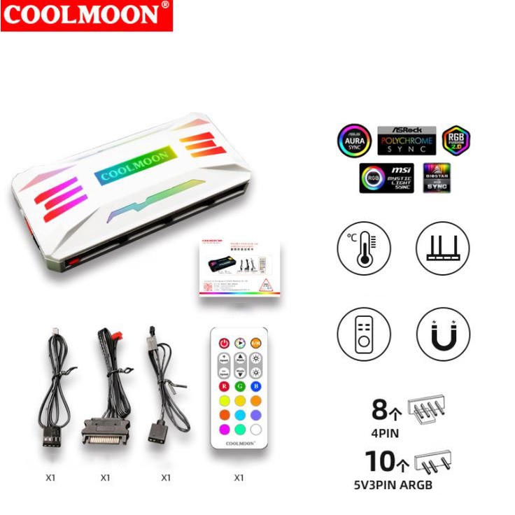 Bộ Hub Coolmoon P-ARGB Đổi Màu Theo Nhạc Dùng Cho Fan Led RGB Có Điều Tốc PWM - Màu Đen / Trắng