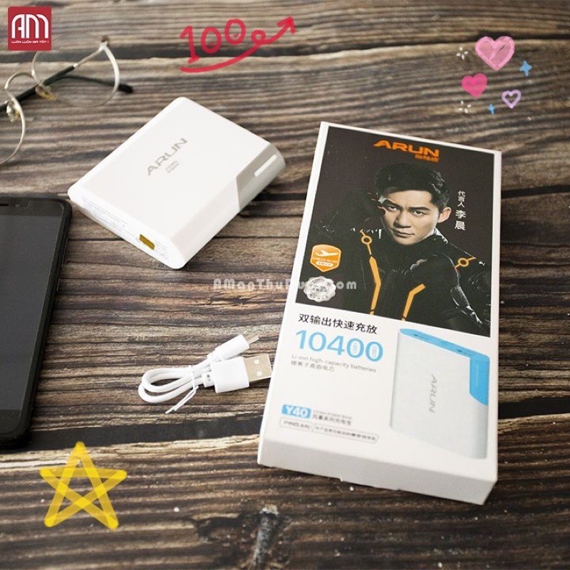 SẠC DỰ PHÒNG ARUN 10400MAH- SẠC TỐI ĐA 3 LẦN