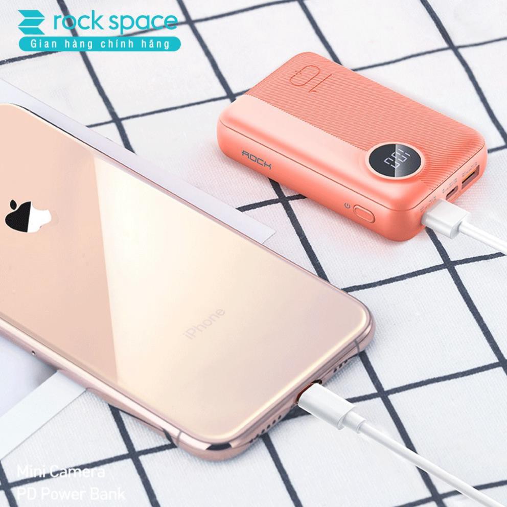 Sạc dự phòng mini chính hãng Rock space P75 chuẩn PD sạc nhanh cho iPhone, Samsung dung lượng thực 10.000 mAh