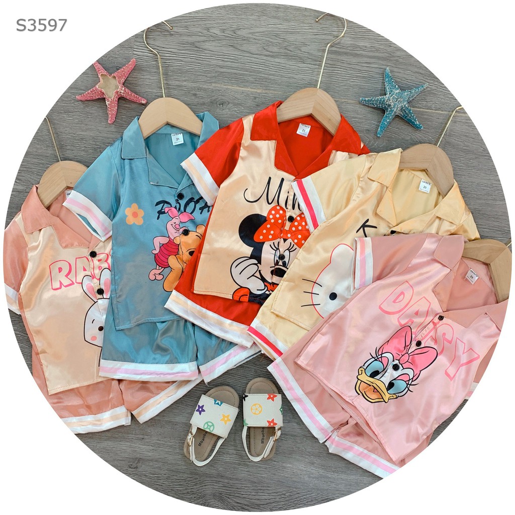 Pijama Lụa Bé Gái S3597 OVMART Cho Bé Từ 9-18kg Nhiều Màu Siêu Đẹp