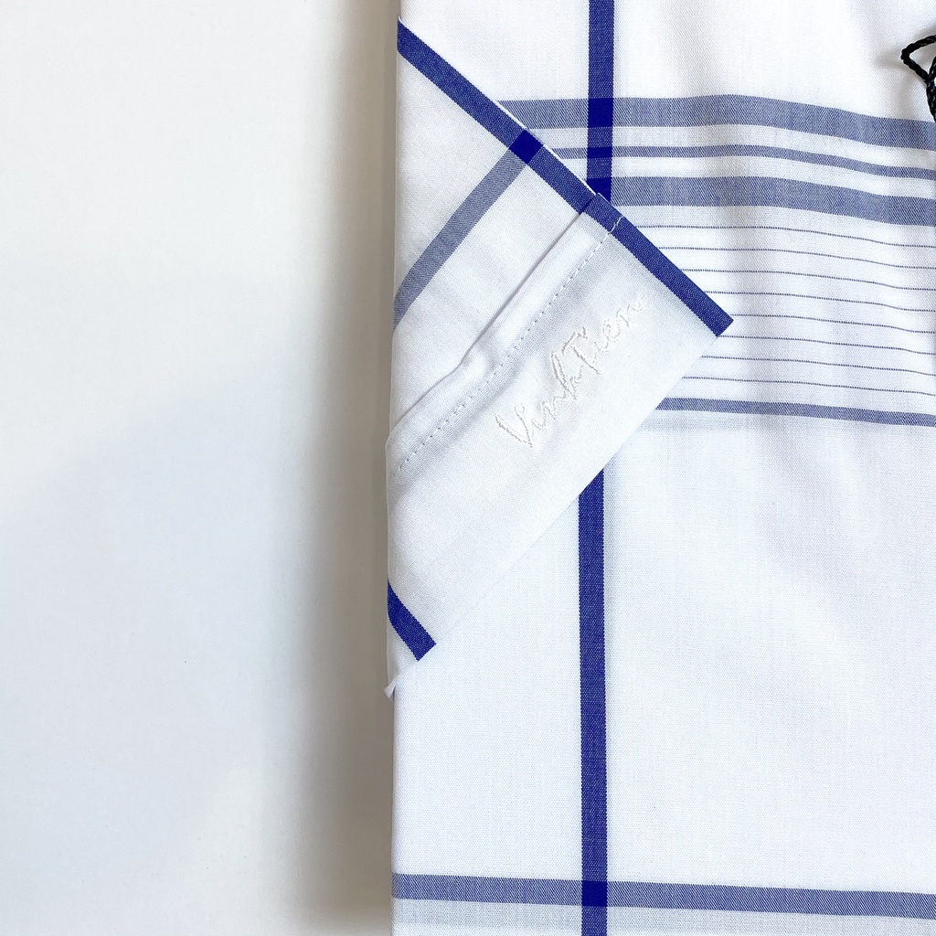 Áo Sơ Mi Nam Tay Ngắn Sọc Caro Bamboo Vĩnh Tiến Form Tailor Fit Vạt Ngang 430 - G390