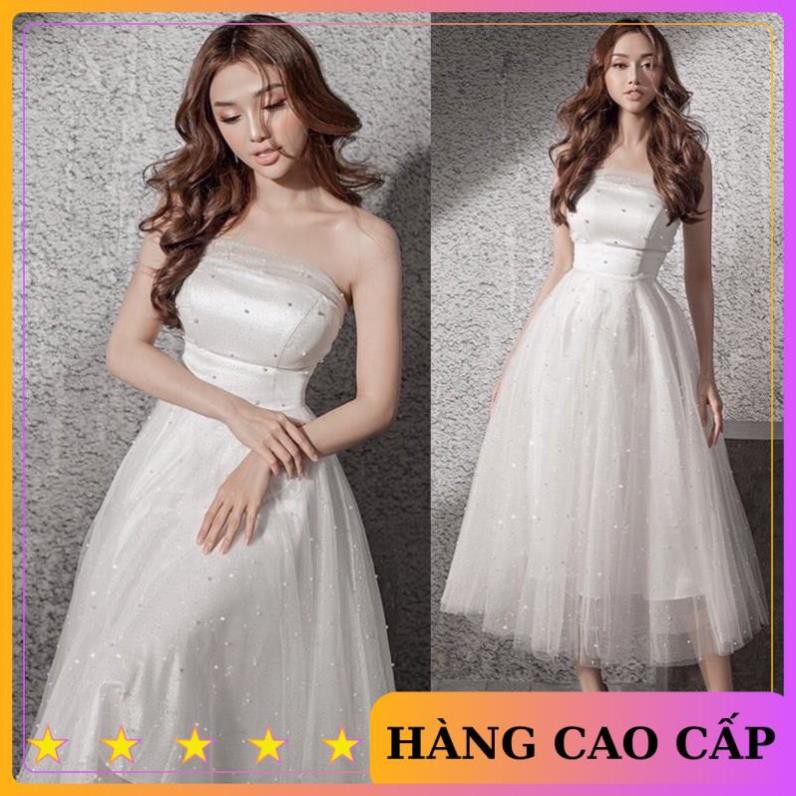 [HÀNG CAO CẤP] Đầm cúp ngực đầm xoè trắng cúp ngực kim tuyến công chúa dự tiệc dạ hội sang trọng (CÓ ĐỆM NGỰC) - MN118