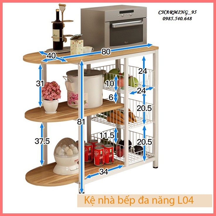 Kệ bếp đa năng L04 - Kệ lò vi sóng - Kệ bếp gỗ cao cấp - Kệ để đồ nhà bếp