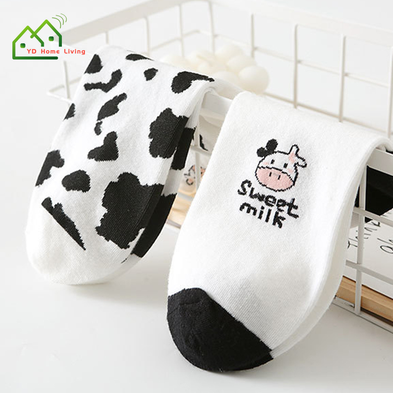 Đôi vớ cotton họa tiết bò sữa phong cách Nhật Bản xinh xắn