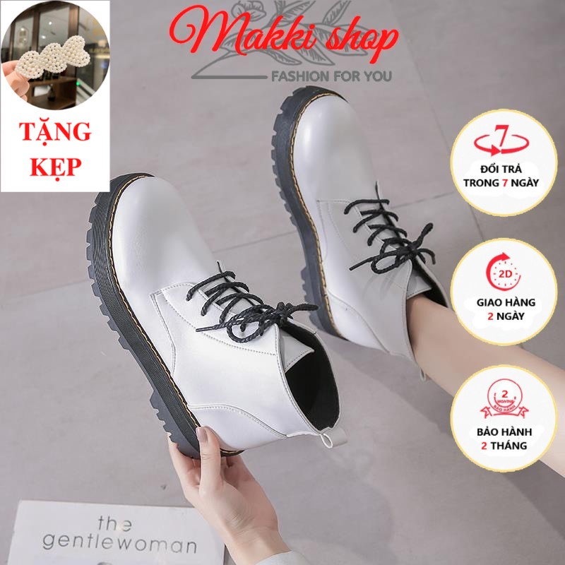 Bốt nữ cổ lửng da PU, boot nữ buộc dây thời trang cao cấp giá rẻ MAKKI SHOP TD401